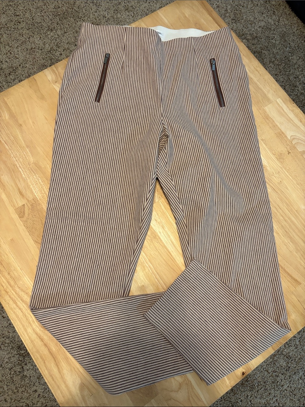 Calvin Klein  
 Tan Pinstripe Dress Pants